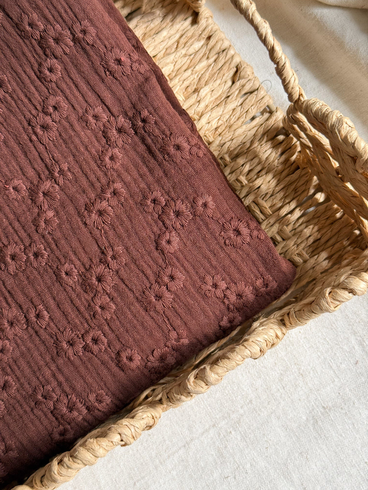 Embroidered Double Gauze Fabric - Cocoa
