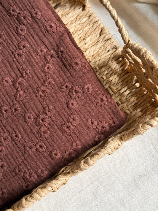 Embroidered Double Gauze Fabric - Cocoa