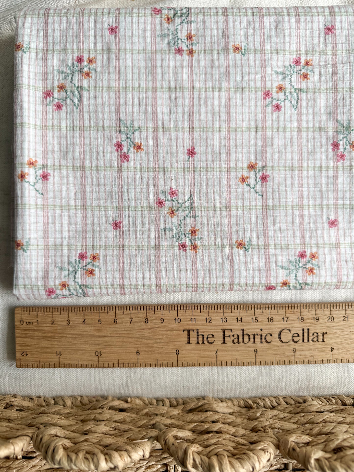 Textured Cotton Crinkle Fabric - Floral Plaid Pink