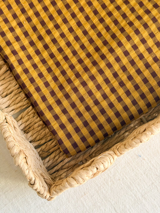 Cotton Seersucker Fabric - Gingham - Ochre
