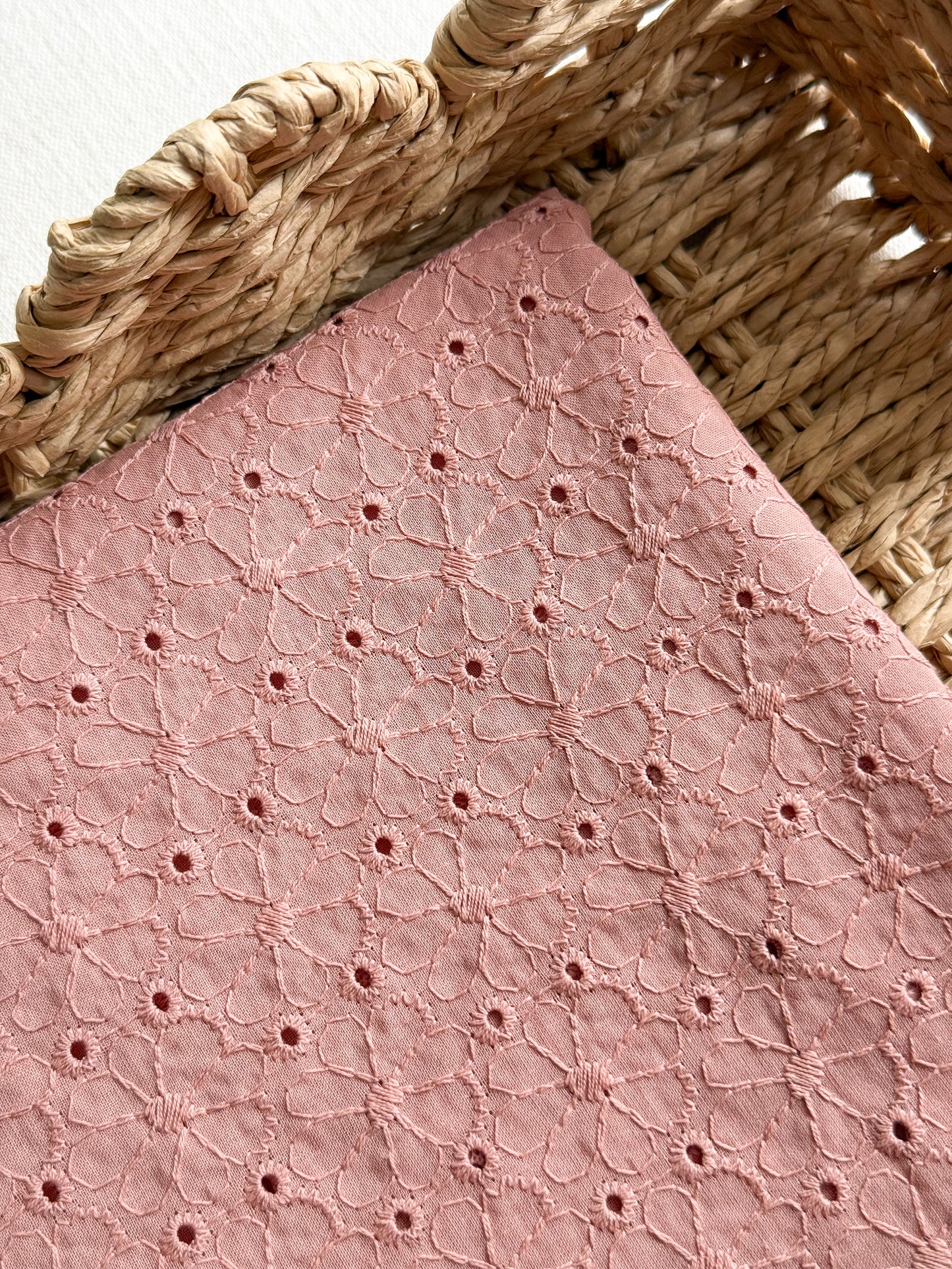 Embroidered Cotton Broderie Anglaise Fabric - Peach - 80cm Remnant
