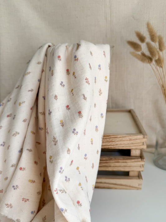 Organic Double Gauze Fabric - Floral Stems Natural