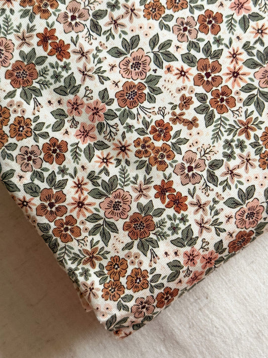 Cotton Jersey Fabric - Blush & Tan Floral