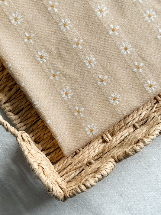 Woven Daisy Cotton Fabric - Biscuit