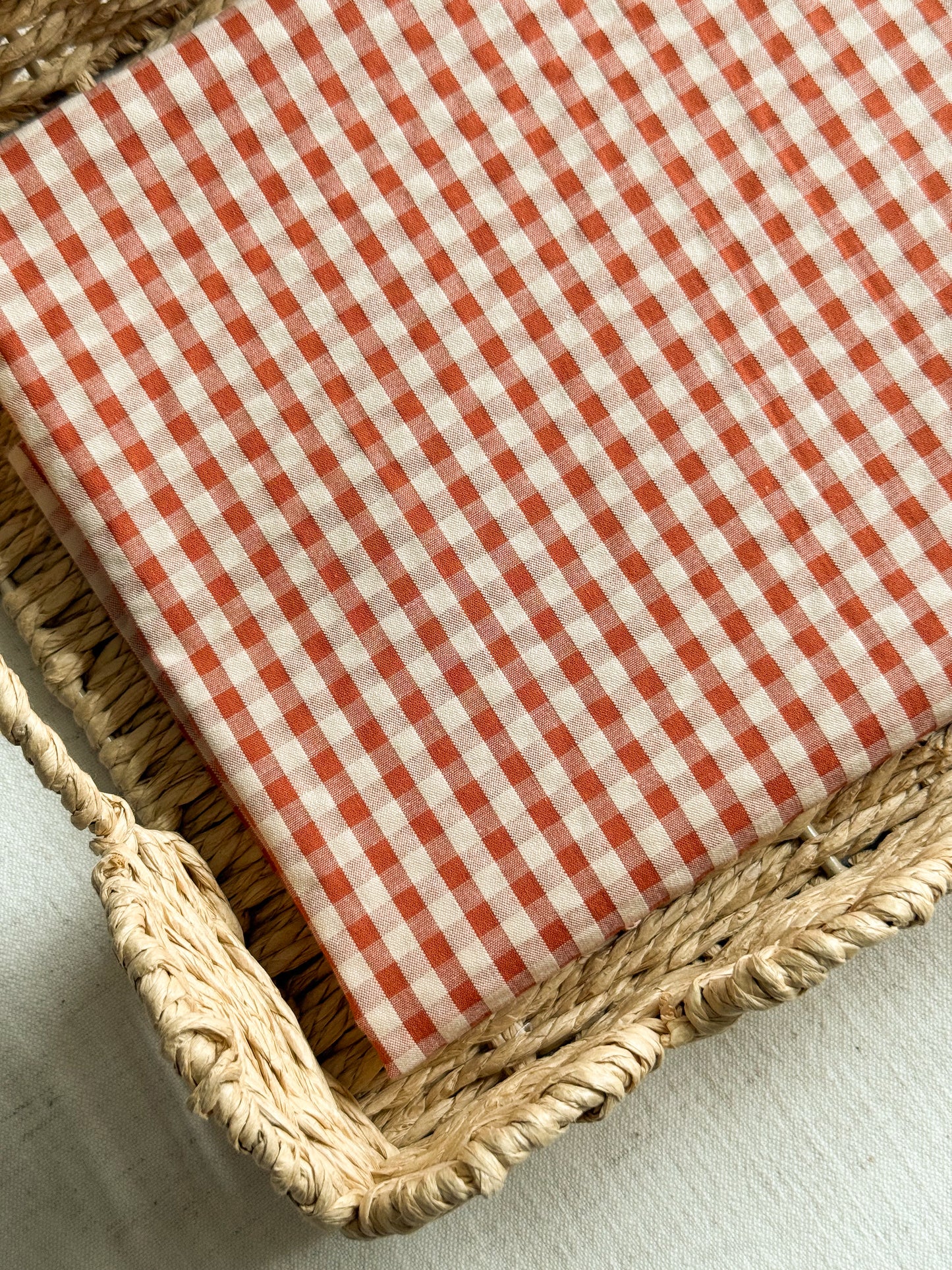 Cotton Seersucker Fabric - Gingham - Chestnut