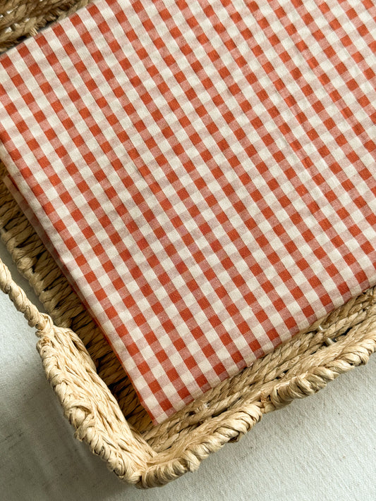 Cotton Seersucker Fabric - Gingham - Chestnut