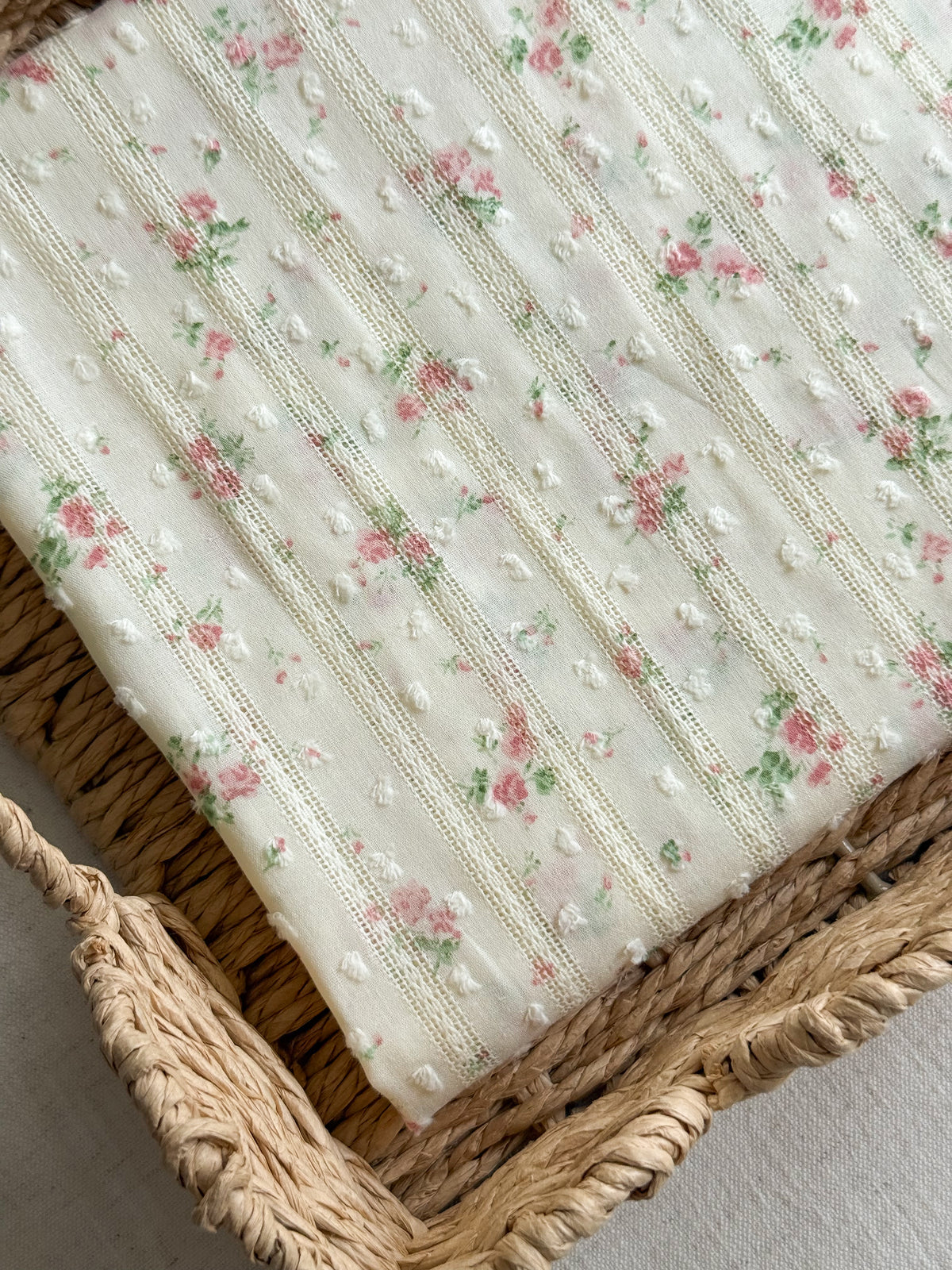 Embroidered Jacquard Cotton Swiss Dot Dobby Fabric - Rose Garden