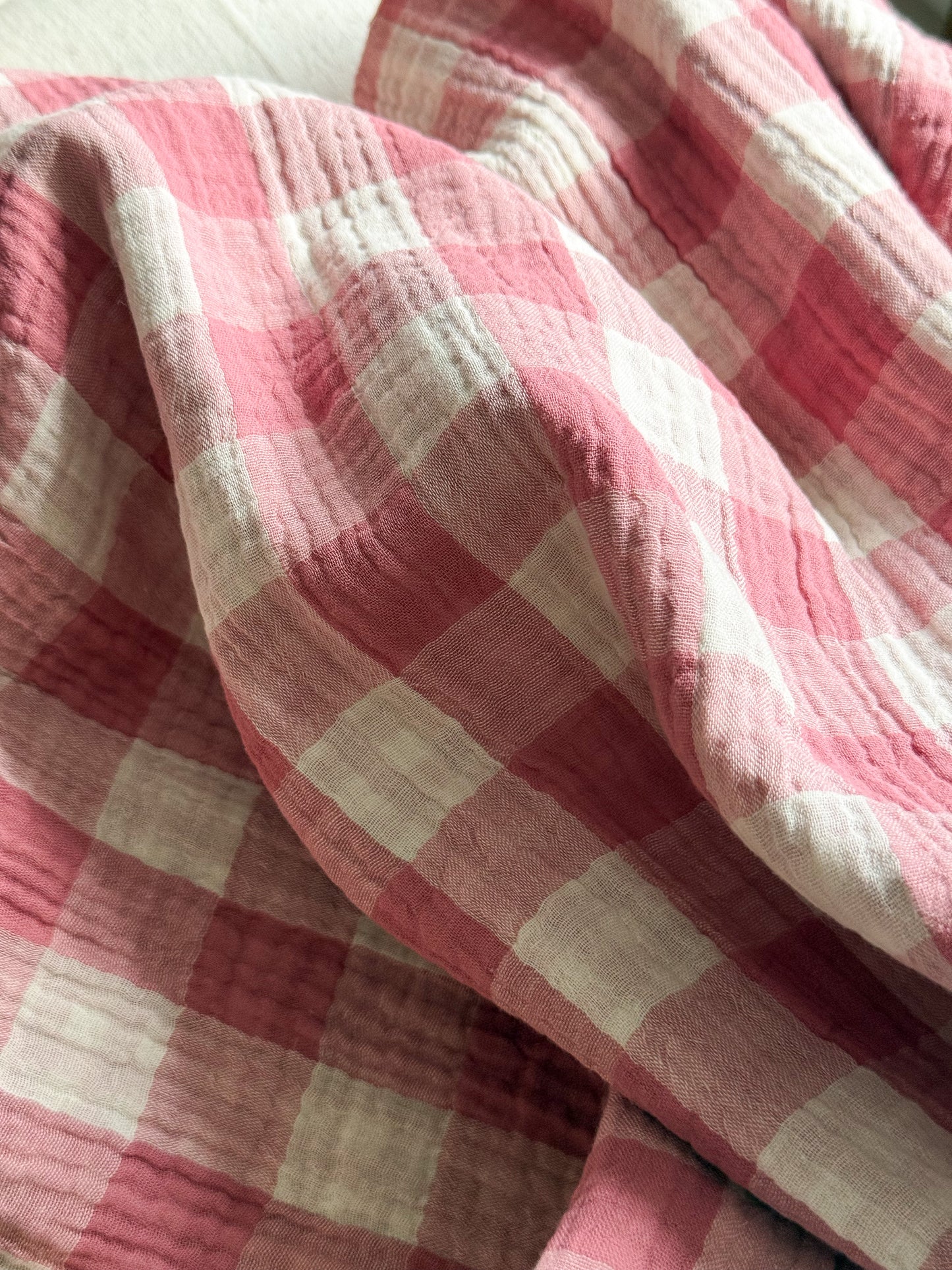 Gingham Double Gauze Fabric - Double Sided Checks - Summer Berry