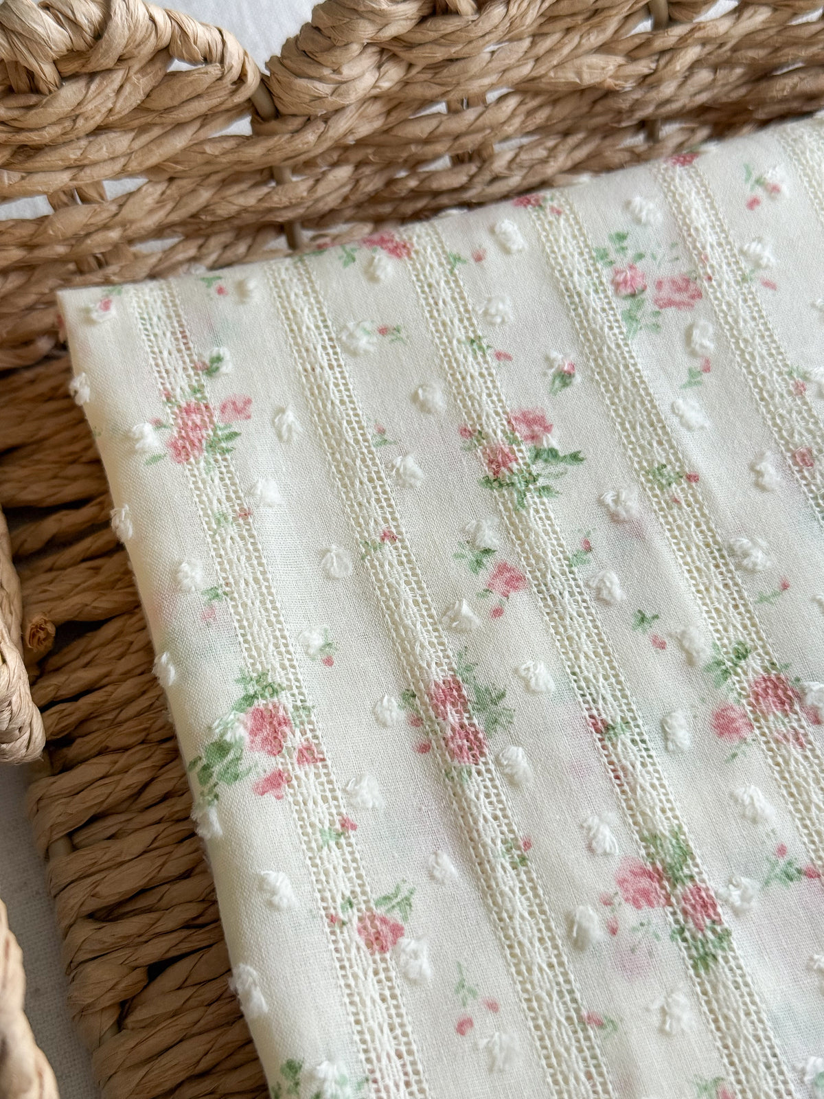 Embroidered Jacquard Cotton Swiss Dot Dobby Fabric - Rose Garden
