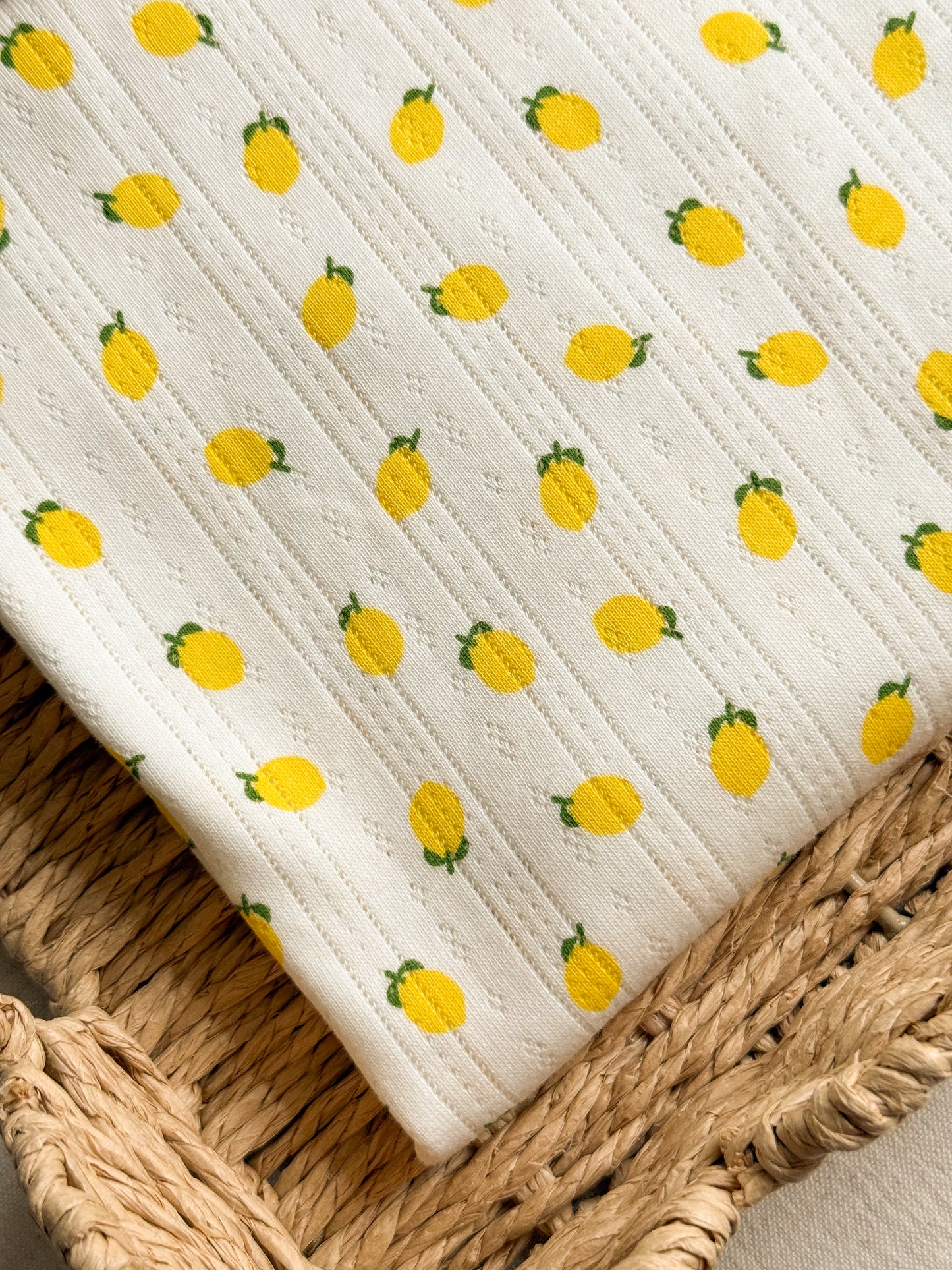 Printed Cotton Jersey Pointelle Fabric - Lemons