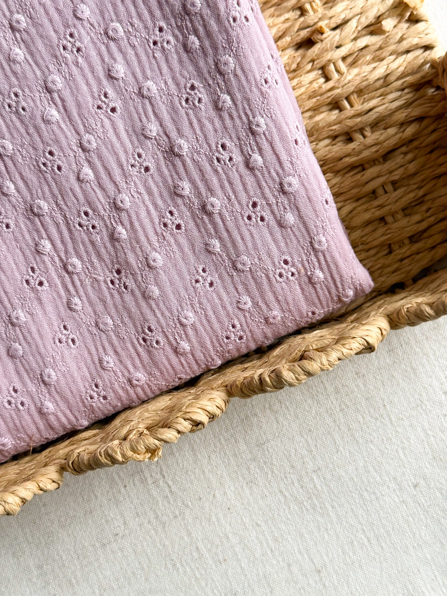 Embroidered Double Gauze Fabric - Petal Pink - 30cm Remnant
