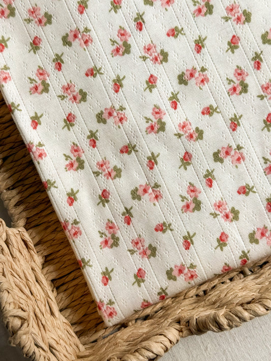 Printed Cotton Jersey Pointelle Fabric - Pink Floral
