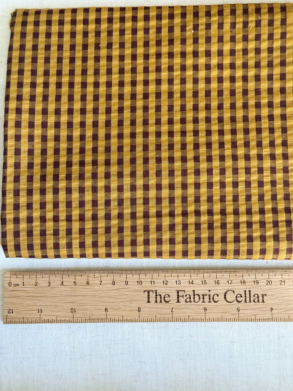 Cotton Seersucker Fabric - Gingham - Ochre