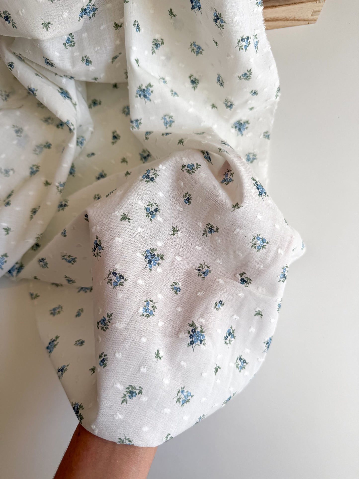 Cotton Dobby Swiss Dot Fabric - Blue Floral Bouquet