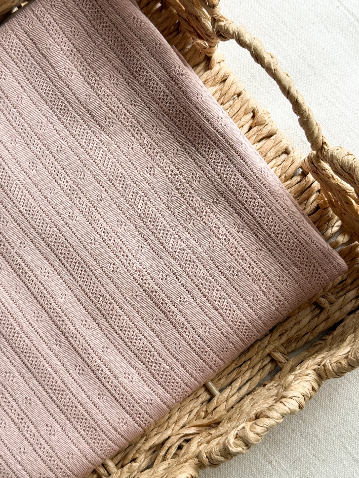 Cotton Jersey Stripe Pointelle Fabric - Nude Pink