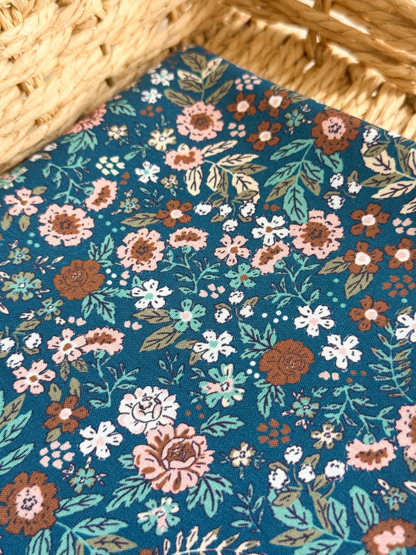Cotton Poplin Fabric  - Petrol Floral