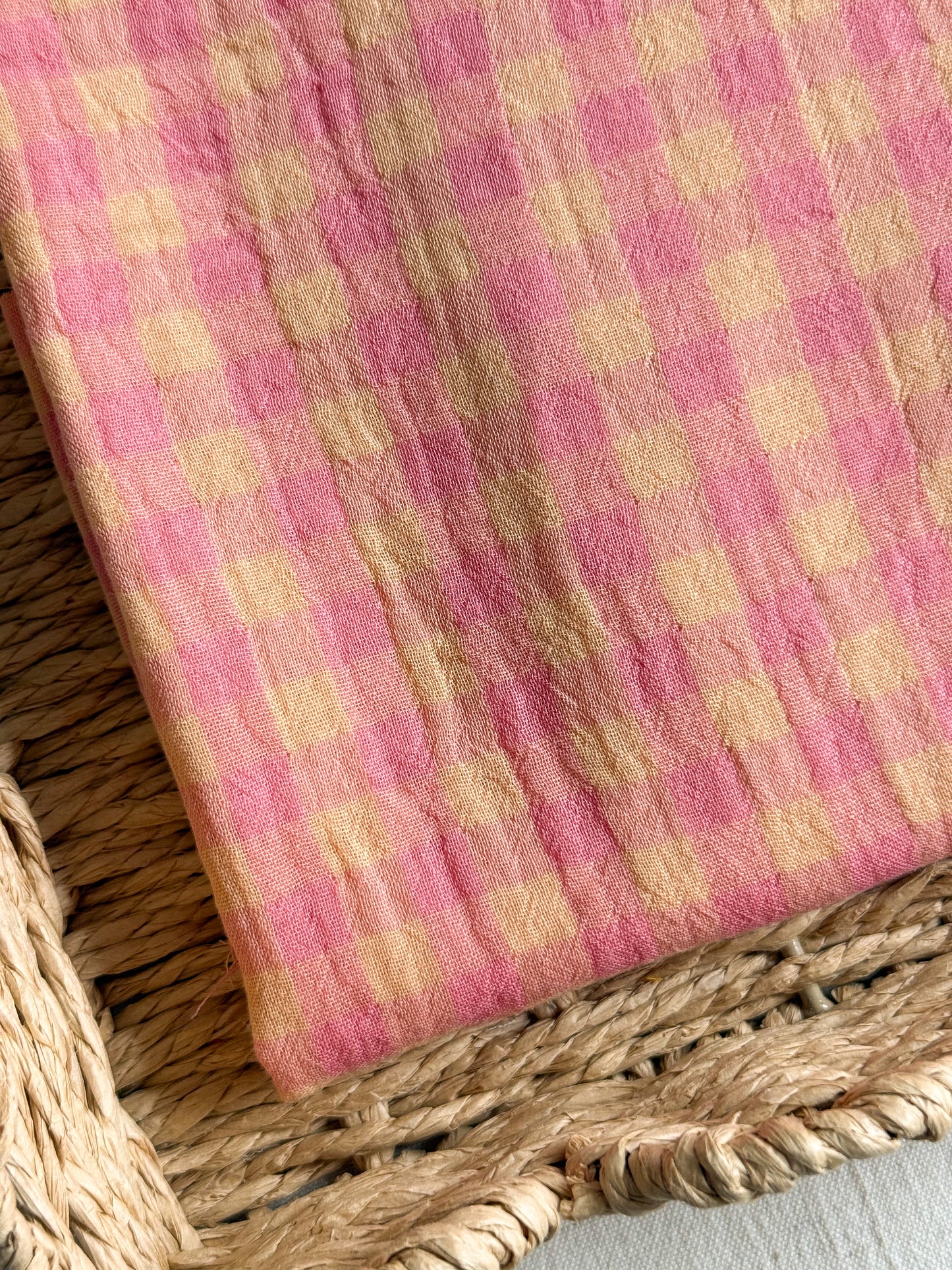Double Gauze Cotton Fabric - Double Sided Gingham - Rhubarb - 90cm Remnant