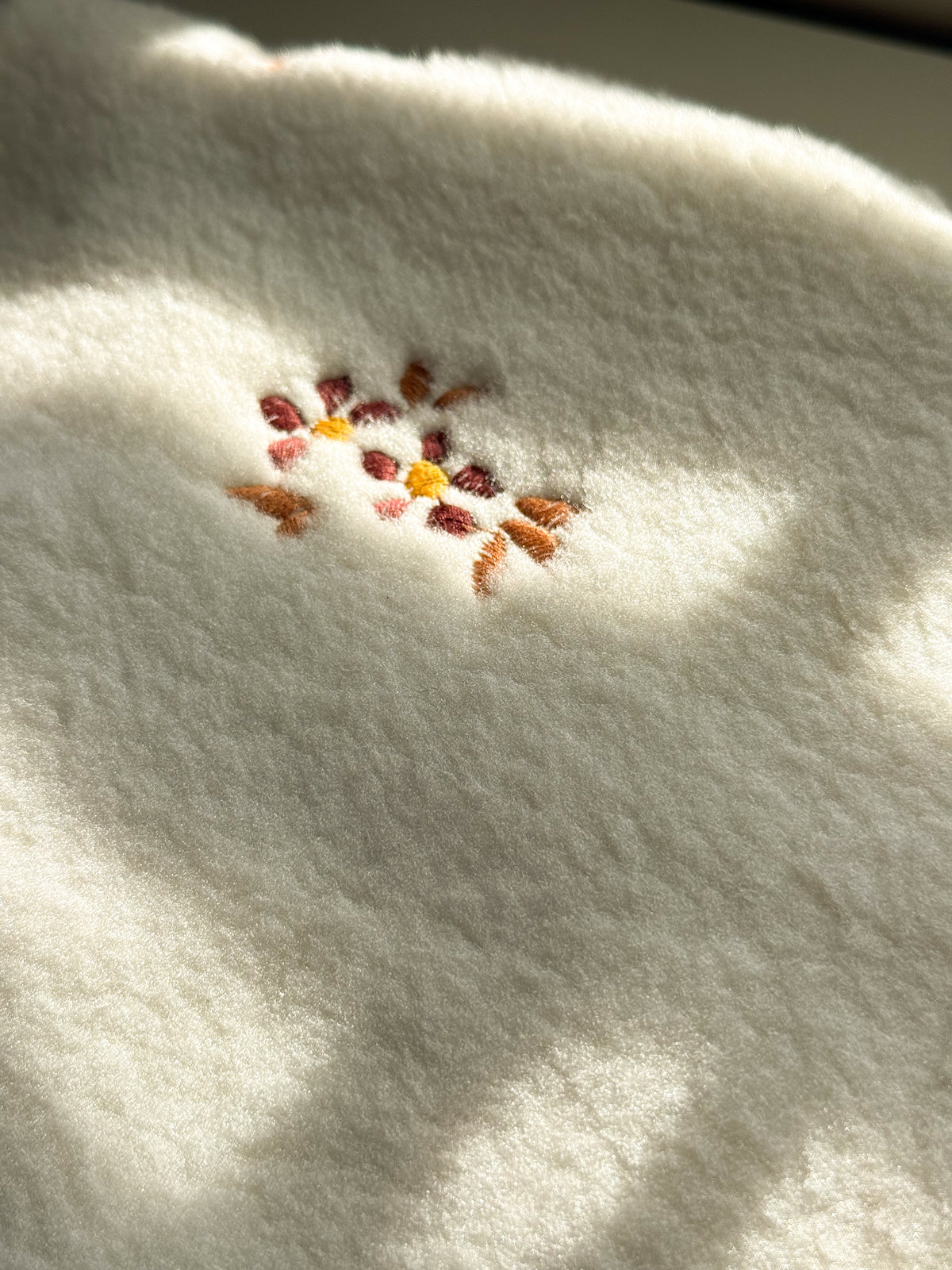 Soft Teddy Fabric - Embroidered Flowers - Ecru