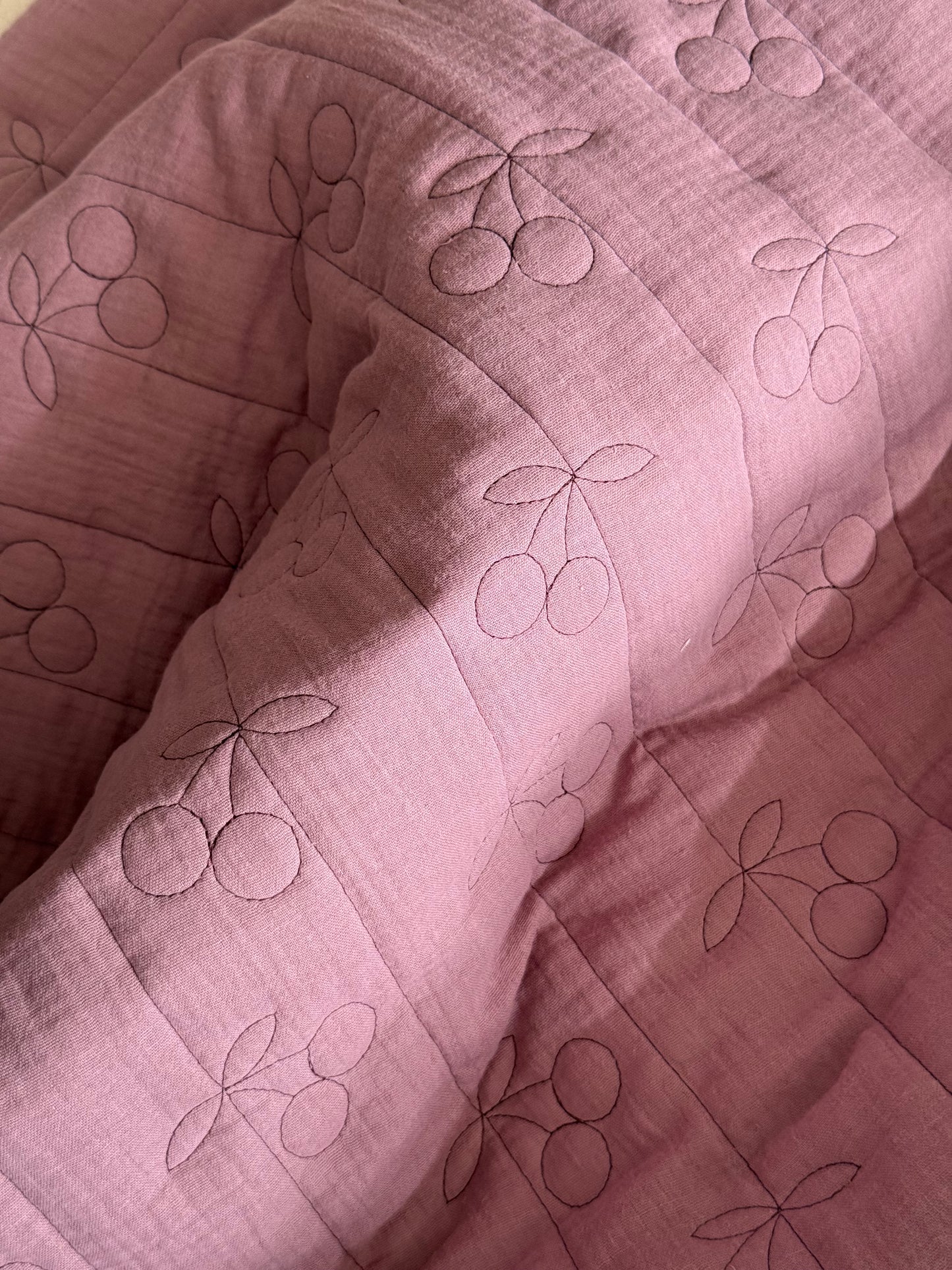 Quilted Double Gauze Fabric  - Cherries - Mauve
