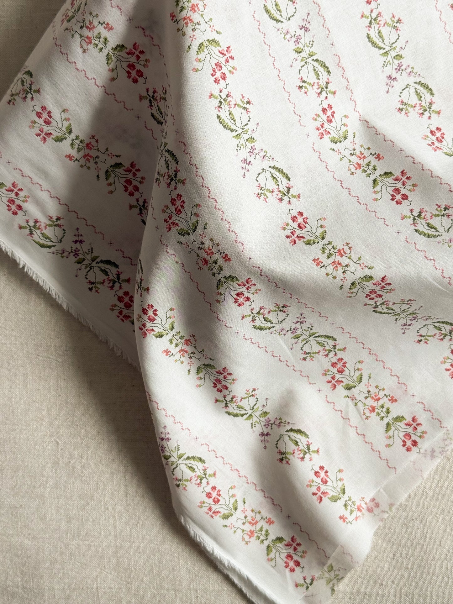 Organic Cotton Voile Fabric - Romantic Floral - Berry