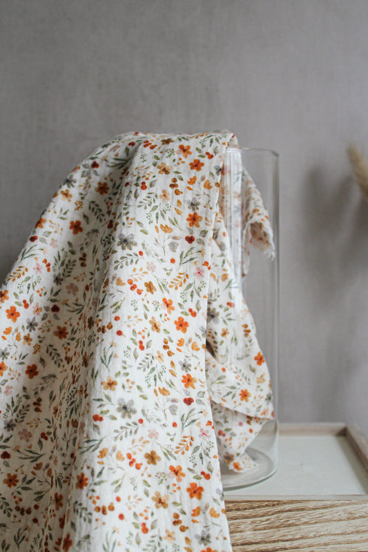 Double Gauze Fabric - Floral Terracotta