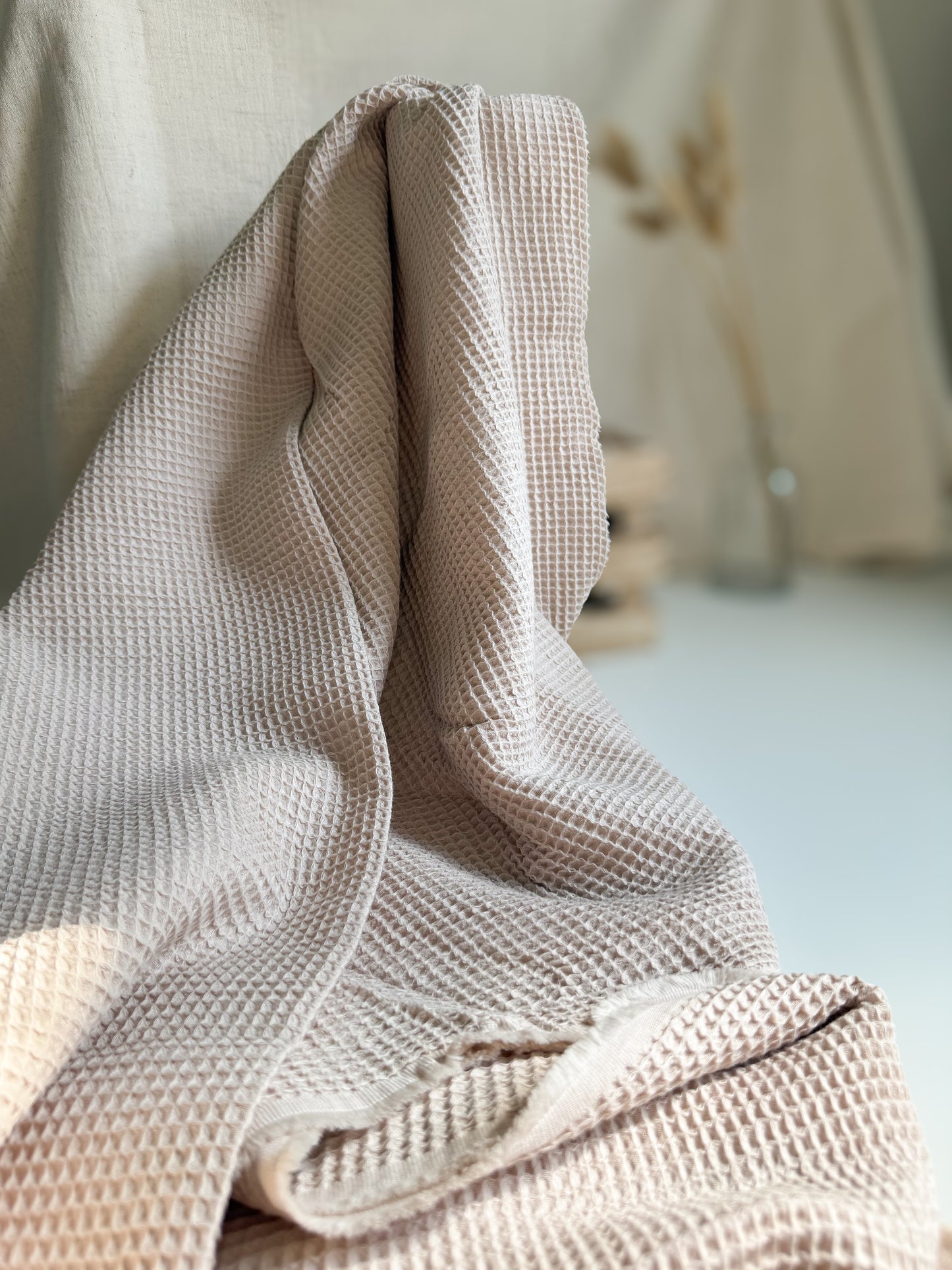 Organic Cotton Waffle Honeycomb Fabric - Oat