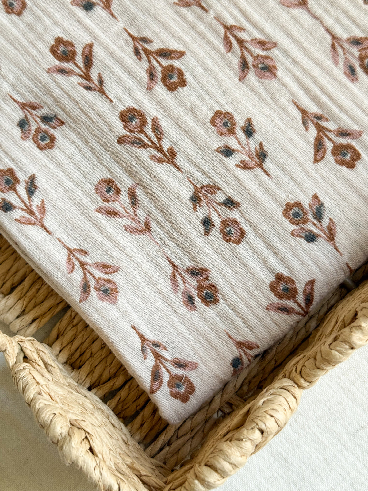 Double Gauze Fabric - Rustic Floral - Latte