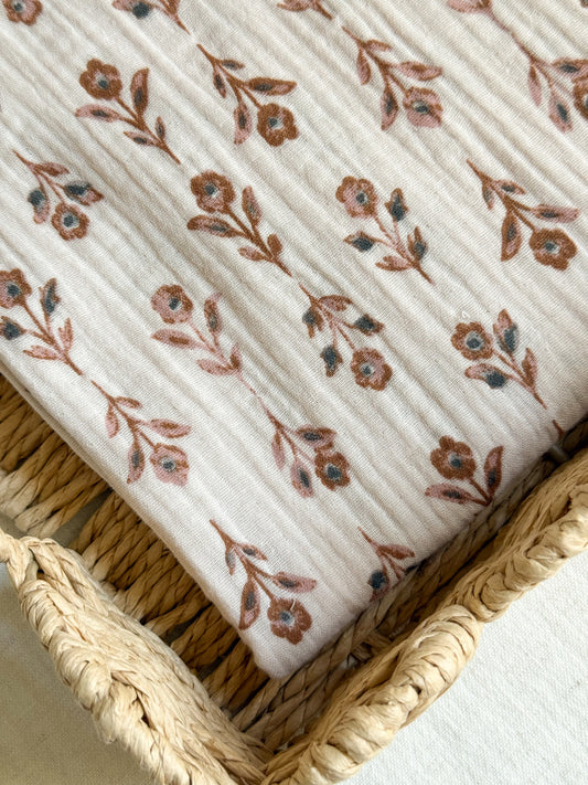 Double Gauze Fabric - Rustic Floral - Latte