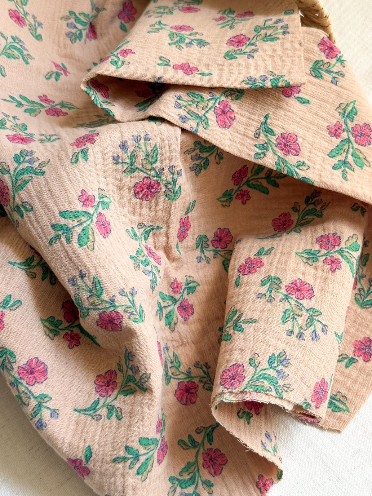 Double Gauze Fabric - Vintage Floral - Magenta