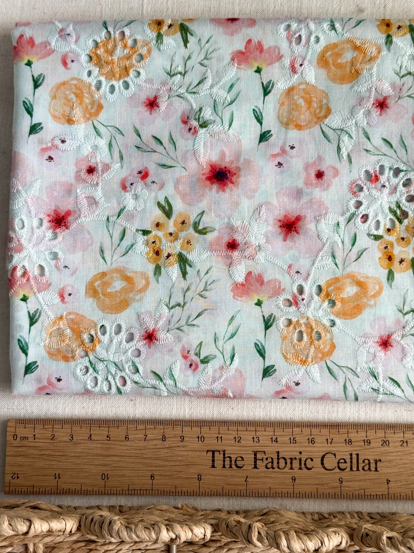 Cotton Voile Embroidered Broderie Anglaise Fabric - Spring Flowers - SEE DESCRIPTION