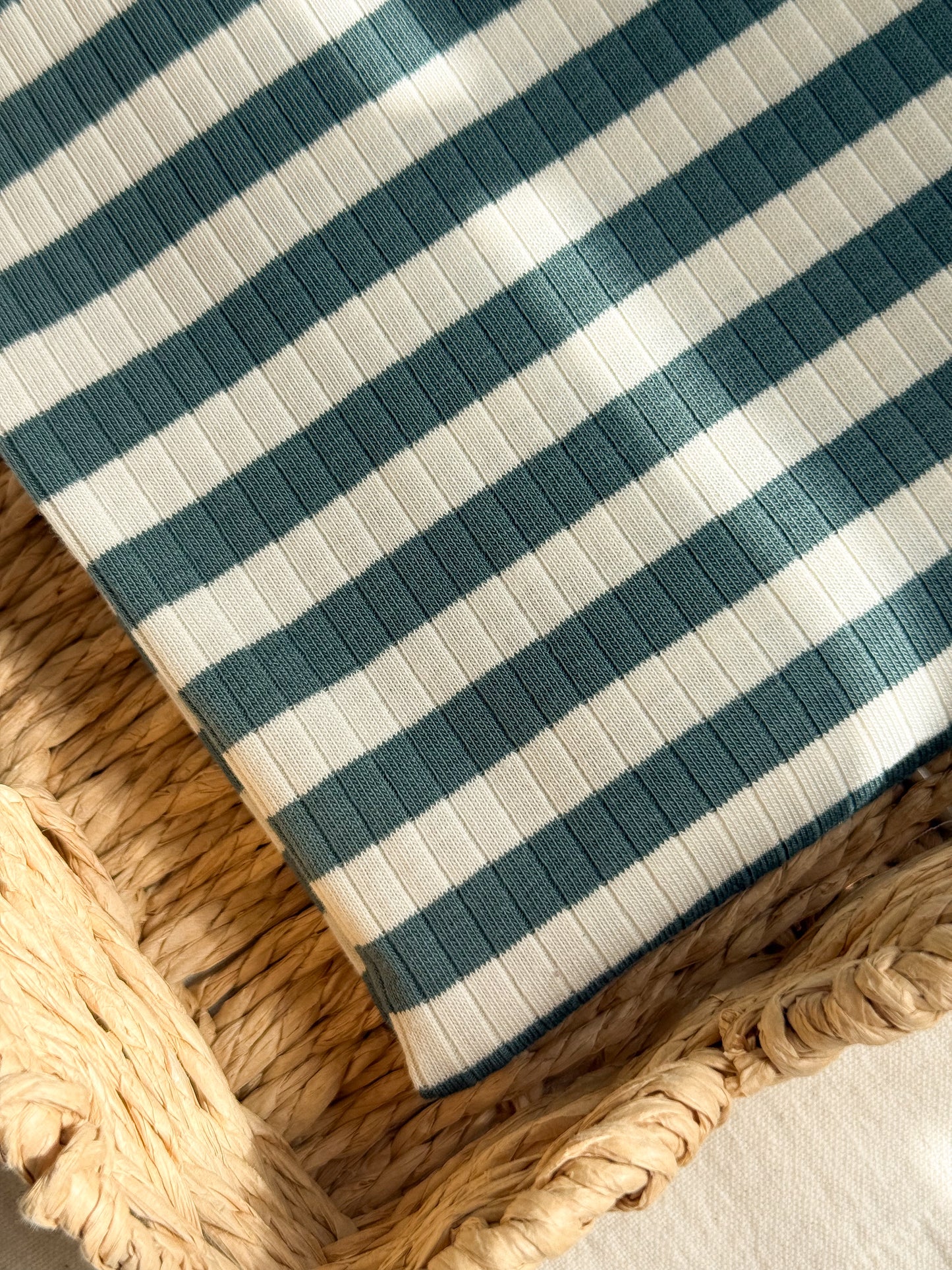 Ribbed Cotton Jersey Yarn Dyed Stripe - Teal