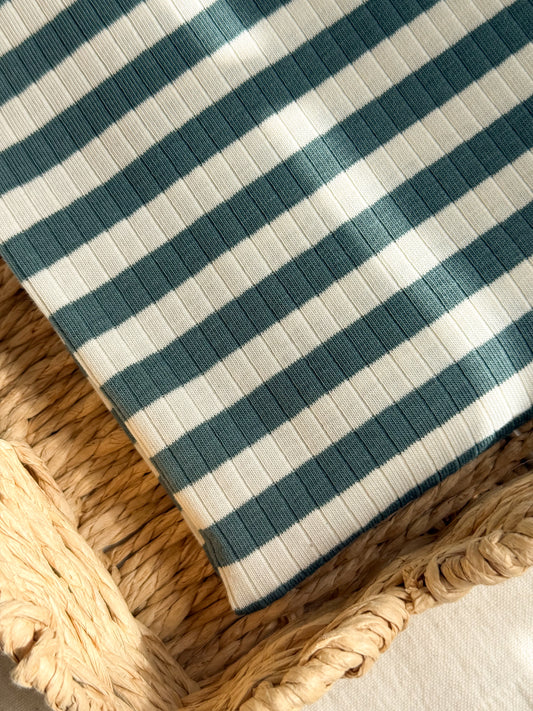 Ribbed Cotton Jersey Yarn Dyed Stripe - Teal