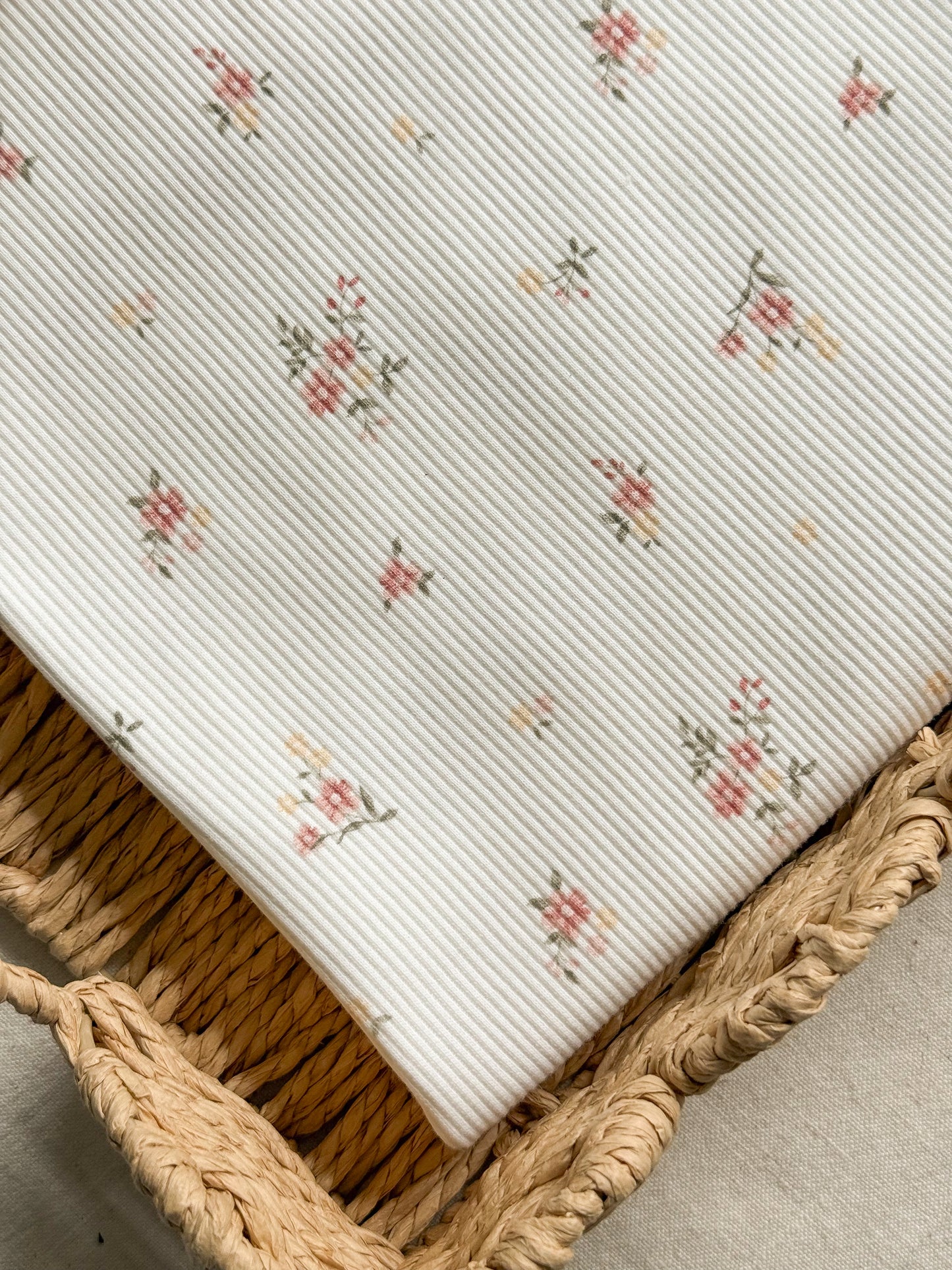Ribbed Cotton Jersey Fabric - Rose + Yellow Floral - 40cm Remnant
