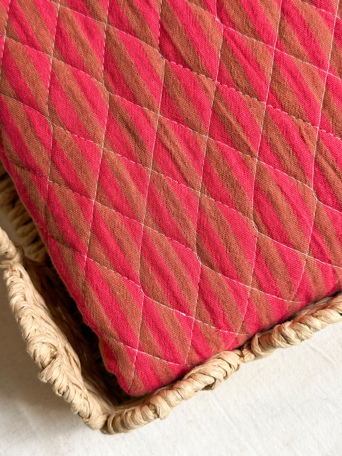 Reversible Quilted Double Gauze Fabric - Floral / Pink & Brown Stripe