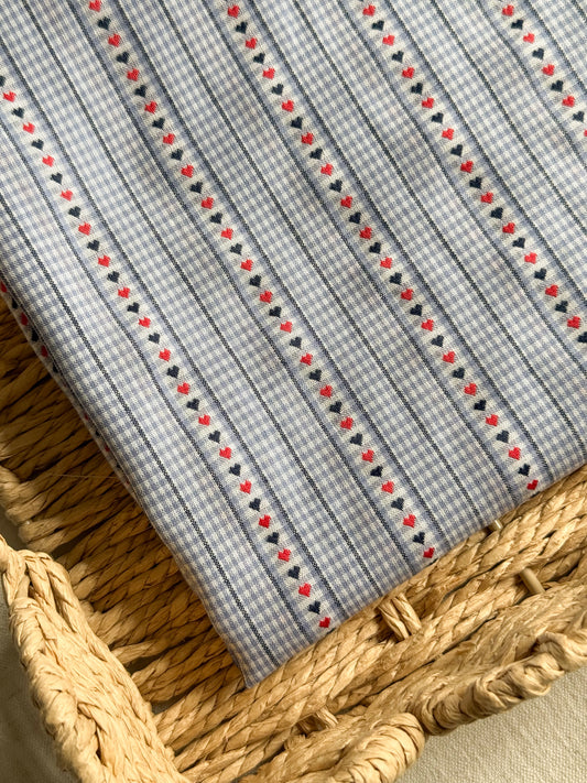 Gingham Cotton Jacquard Fabric - Light Blue