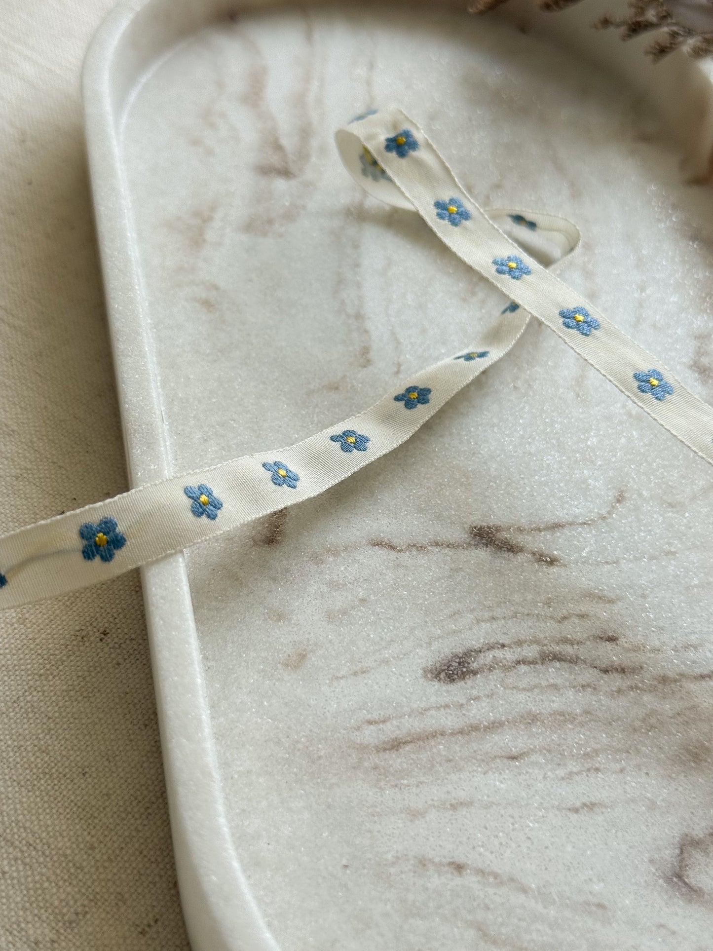 Jacquard Woven Ribbon - Blue & Yellow Flowers - 10mm