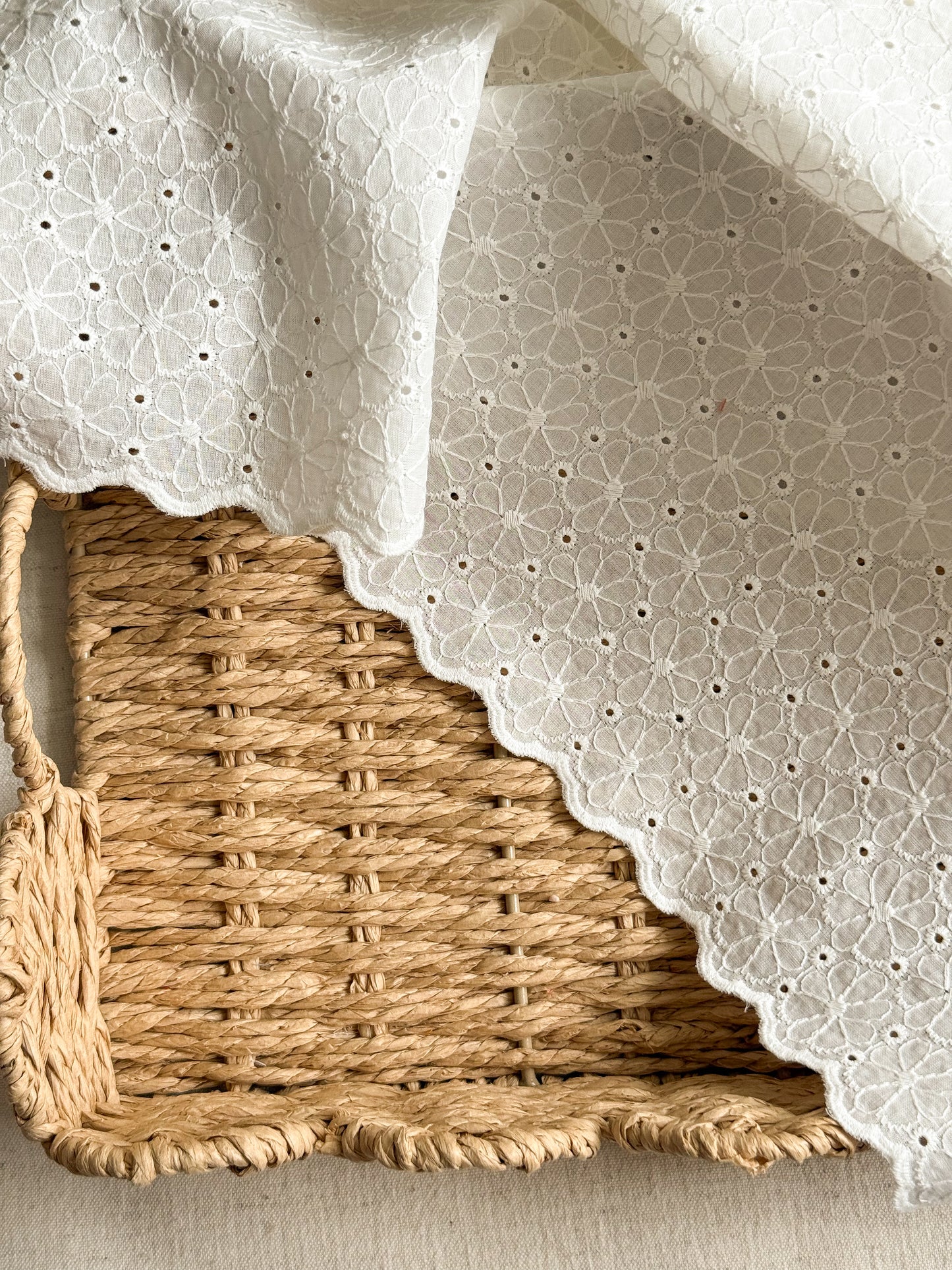 Embroidered Cotton Broderie Anglaise Fabric - Off-White