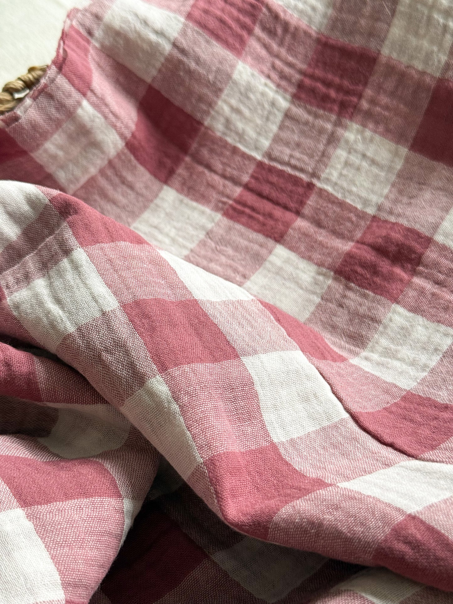 Gingham Double Gauze Fabric - Double Sided Checks - Red Grape