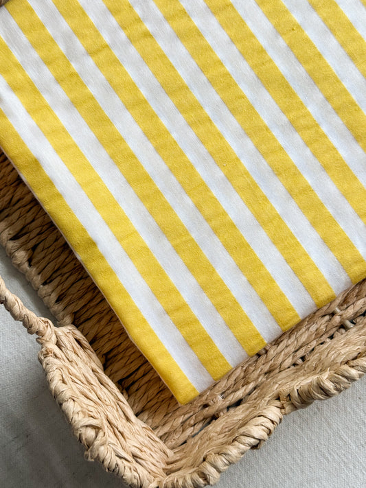 Cotton Seersucker Stripe Fabric - Lemon Sorbet