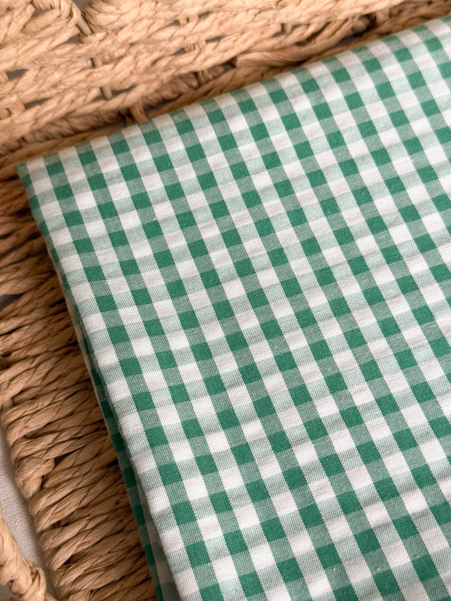 Cotton Seersucker Fabric - Gingham - Grass Green