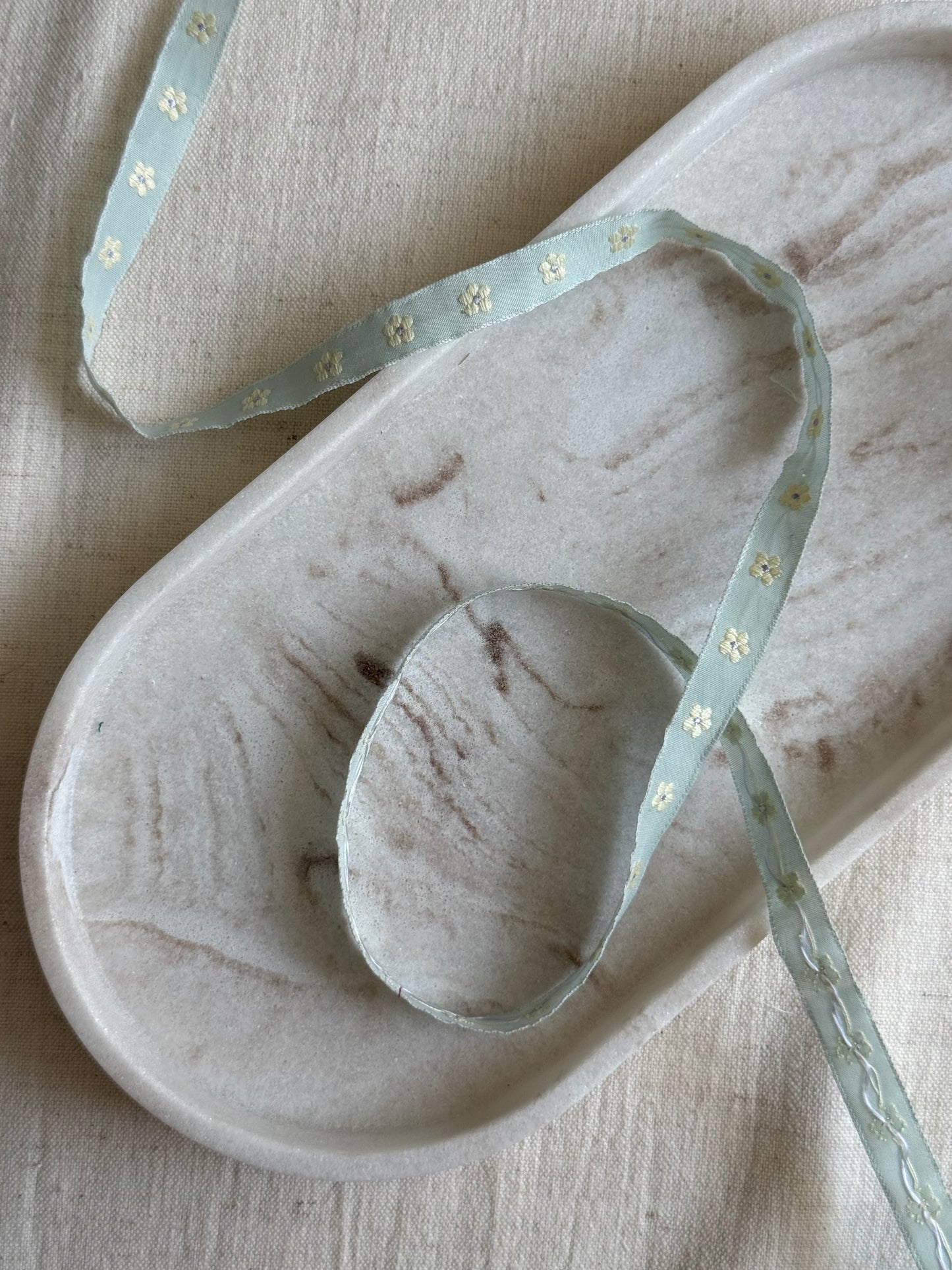 Jacquard Woven Ribbon - Sage & Yellow Flowers - 10mm