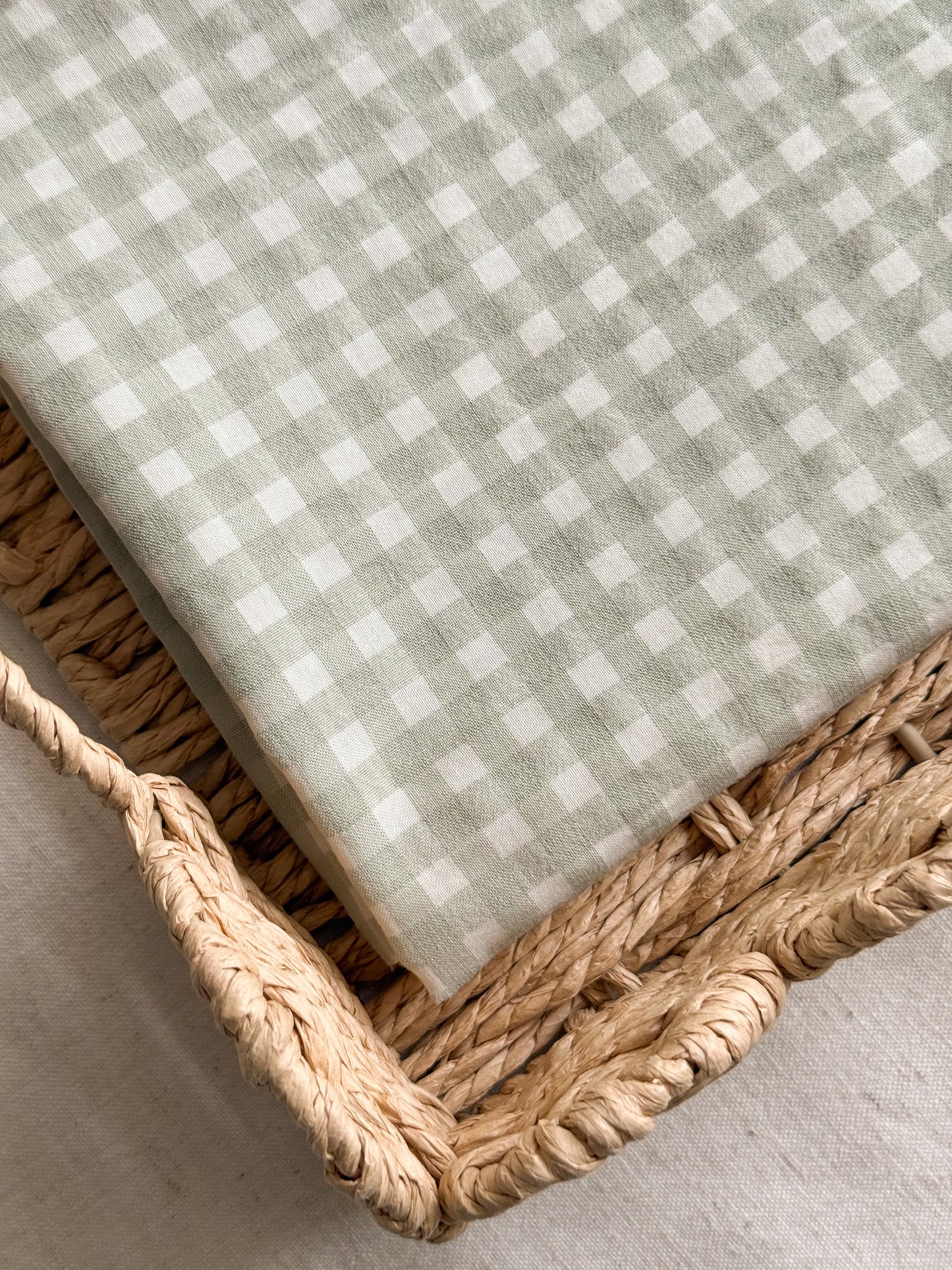 Organic Cotton Blend Seersucker Fabric - Gingham Soft Green