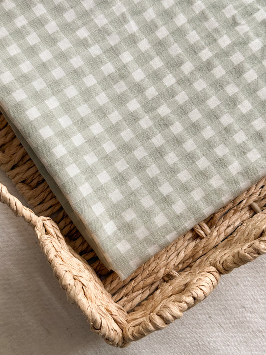 Organic Cotton Blend Seersucker Fabric - Gingham Soft Green
