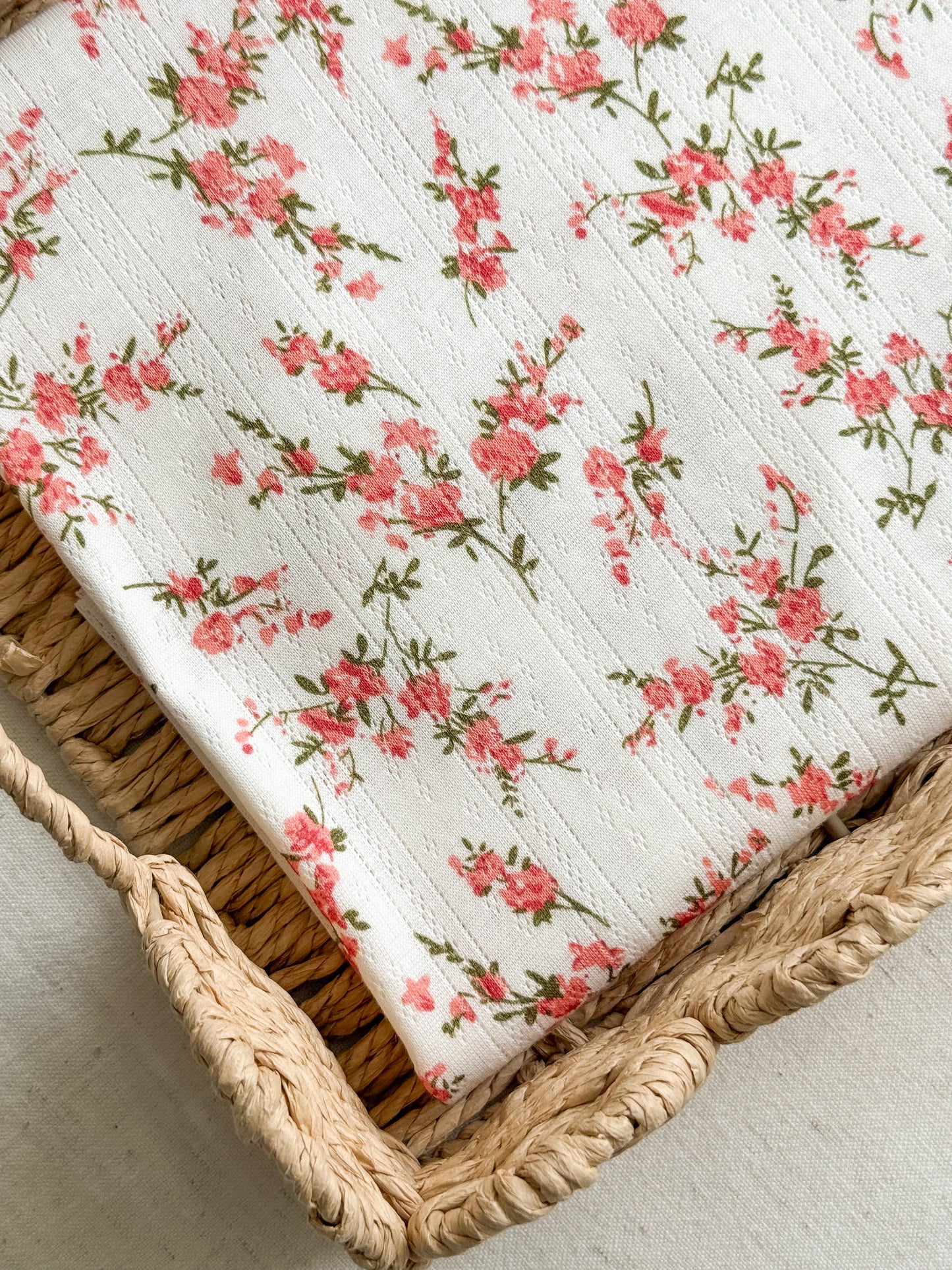 Printed Cotton Jersey Pointelle Fabric - Pink Branches