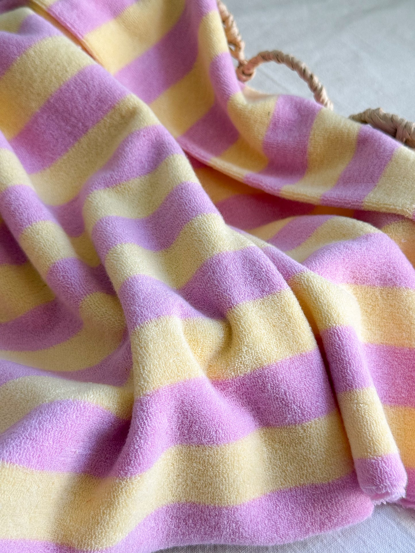 Cotton Blend Sponge Terry Fabric - Pink & Yellow Stripe
