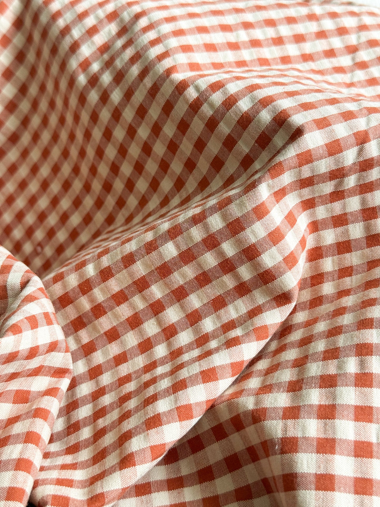 Cotton Seersucker Fabric - Gingham - Chestnut