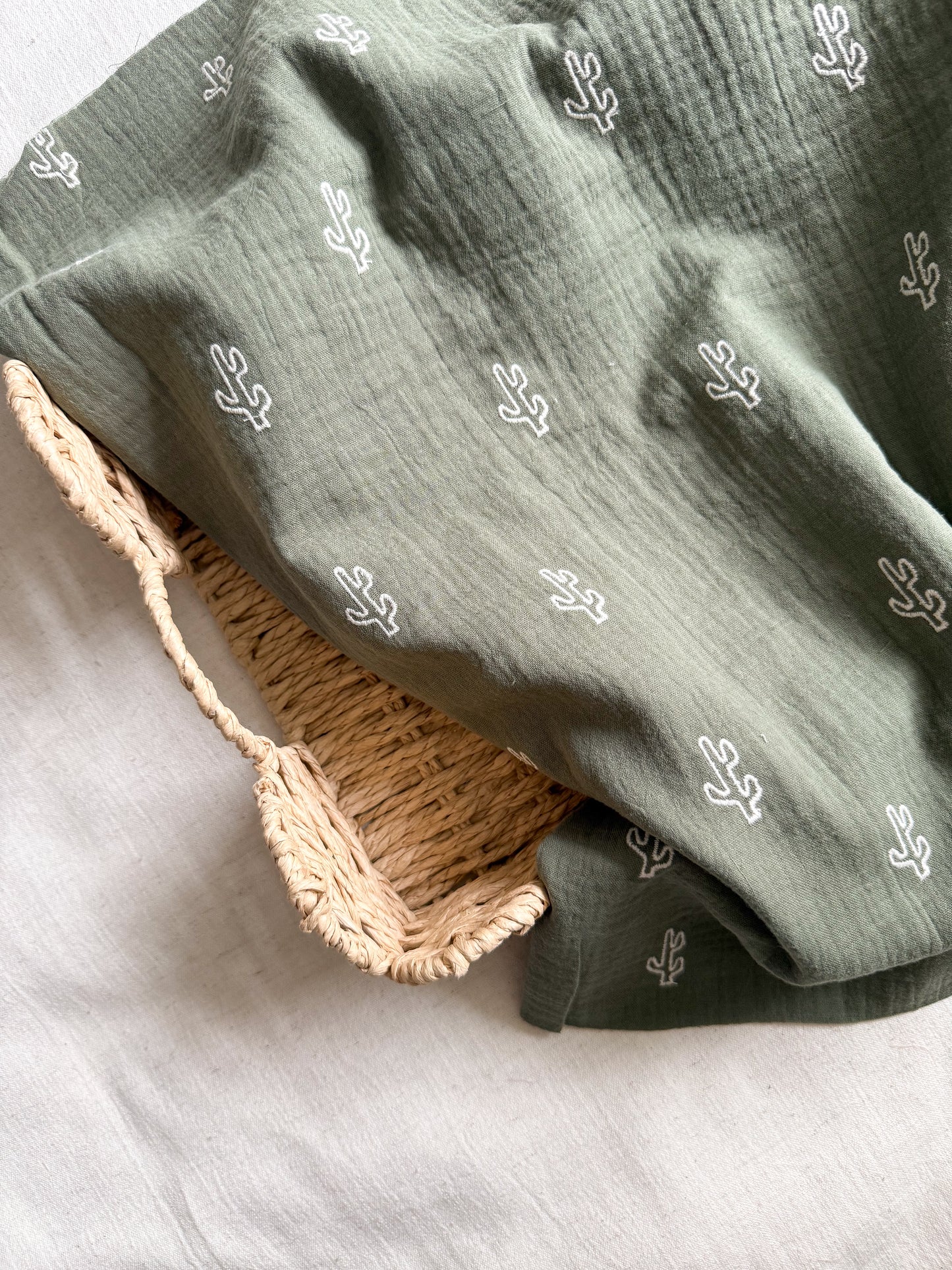 Embroidered Double Gauze Fabric - Cacti