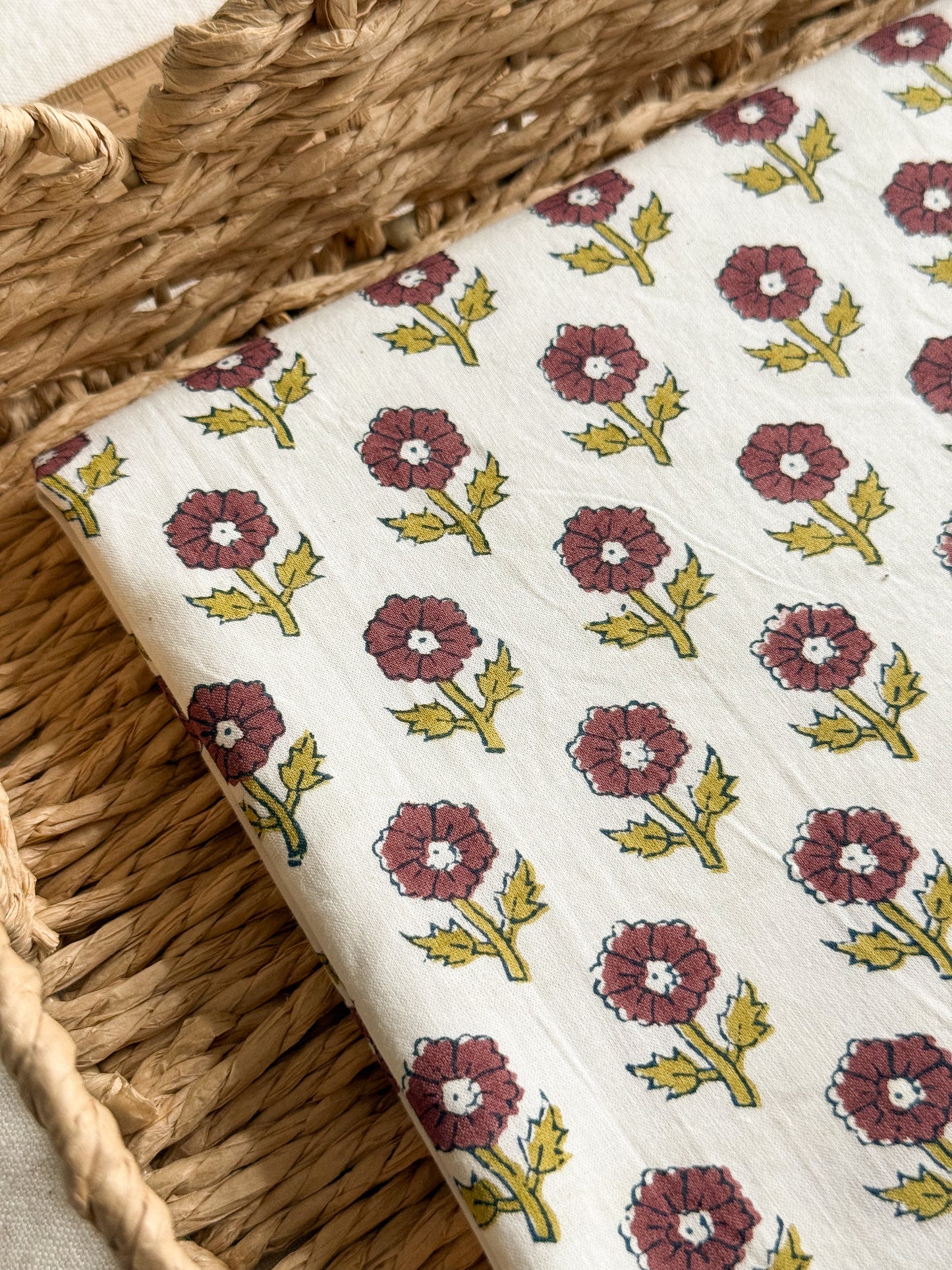 Indian Cotton Block Print Fabric - Flowering in Aubergine