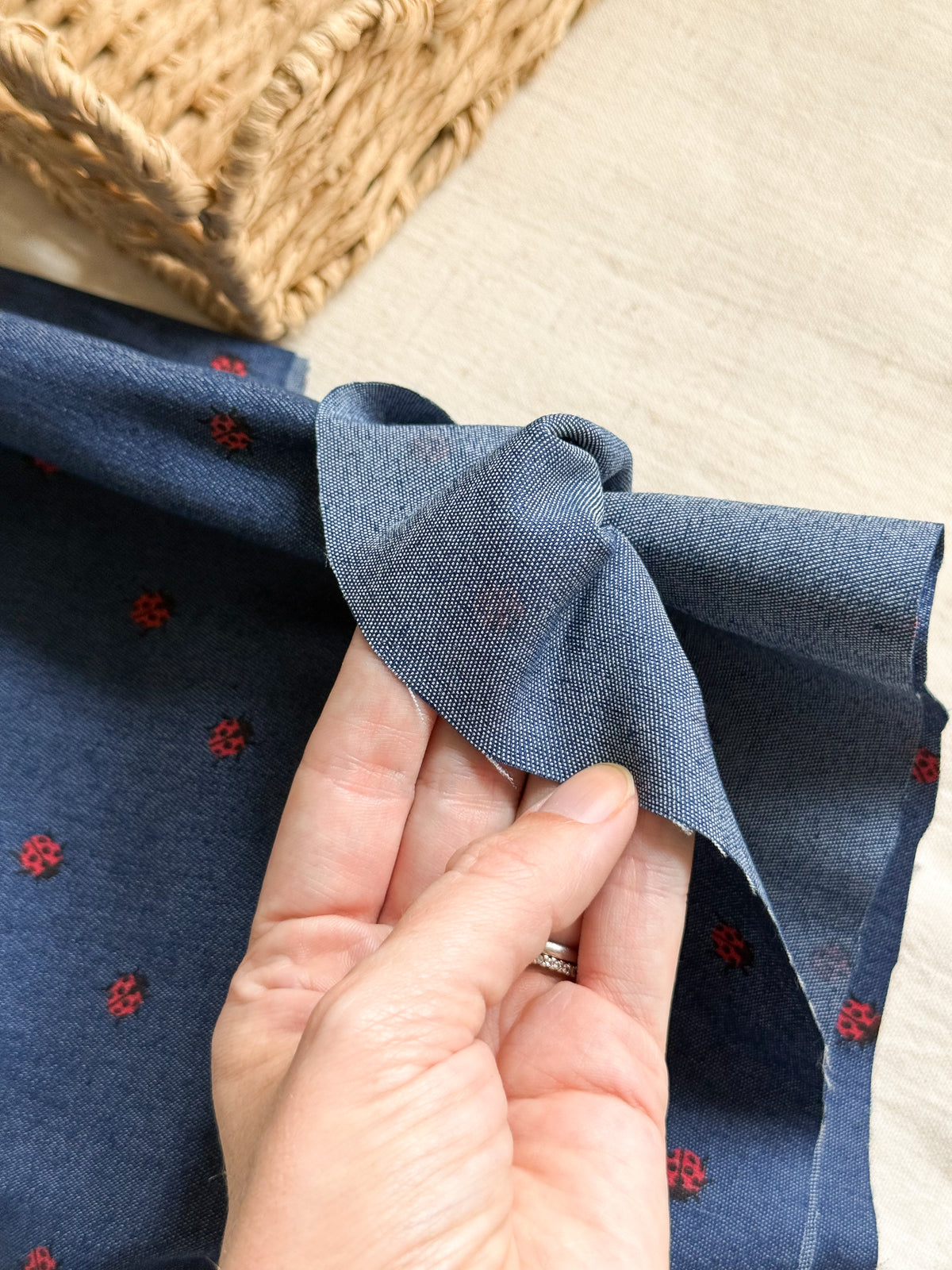 Cotton Denim Stretch Fabric  - Ladybirds