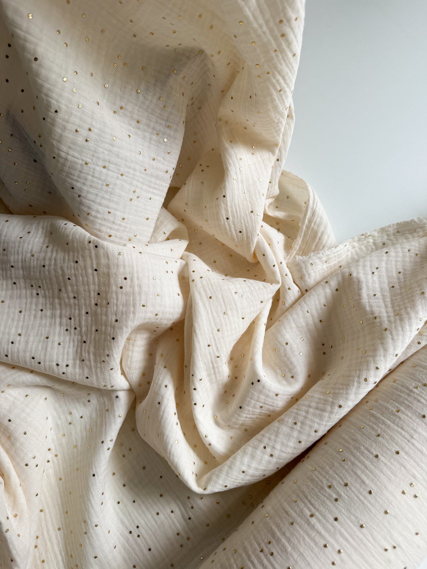 Double Gauze Fabric - Gold Dots Ecru
